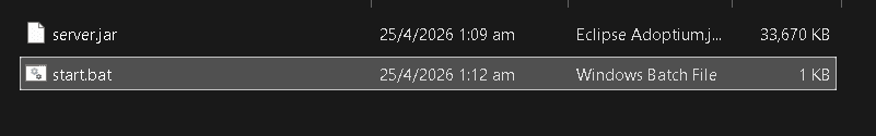 Indhold af start.bat-filen til en Minecraft-server
